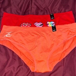 2-Pack Bikini Panties — Red Lip-Print & Bright Orange